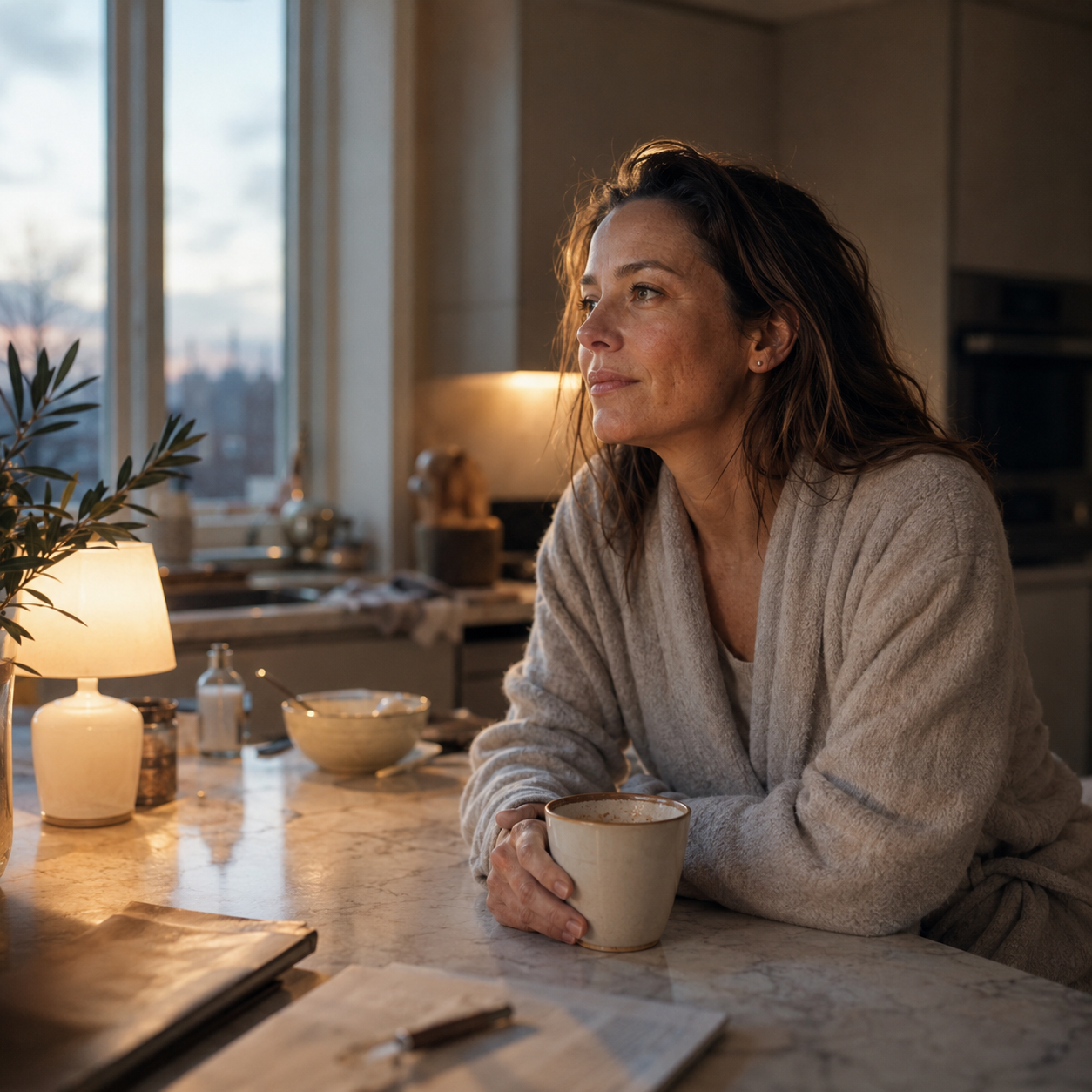 A mother in early morning light