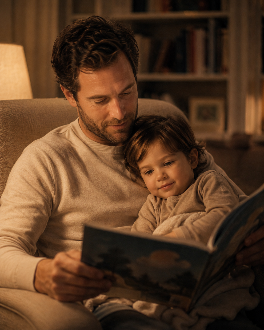 A Father's Day nanny spending calm time with a child at home in Quebec