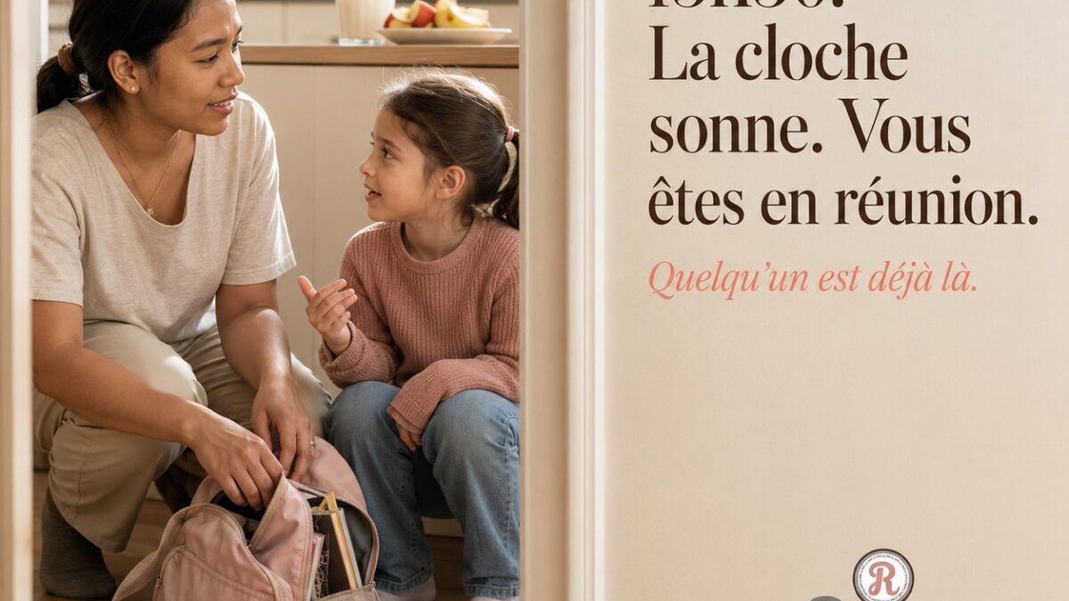 Nounou accueillant un enfant au retour de l'école dans une cuisine montréalaise
