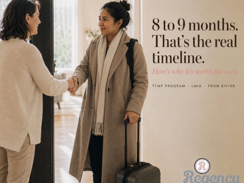 International live-in nanny arriving at a Quebec family home through the TFWP