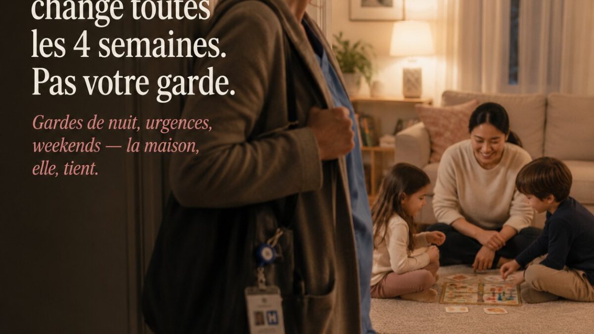 Médecin rentrant du travail, enfants gardés à la maison à Montréal