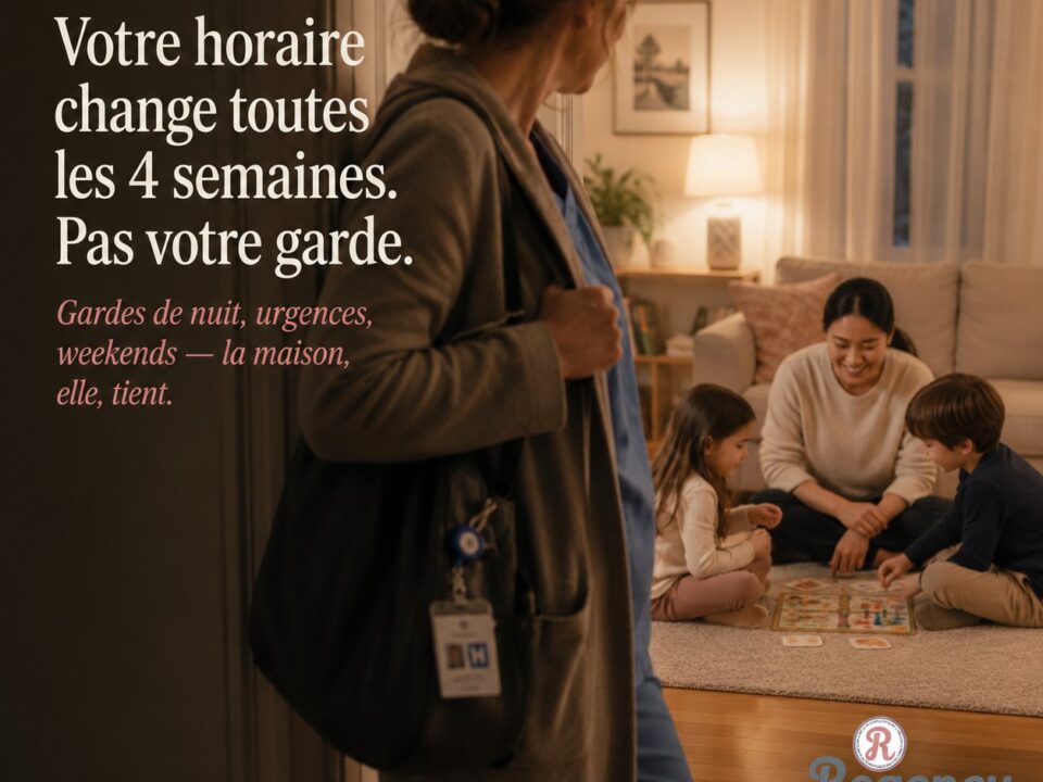 Médecin rentrant du travail, enfants gardés à la maison à Montréal