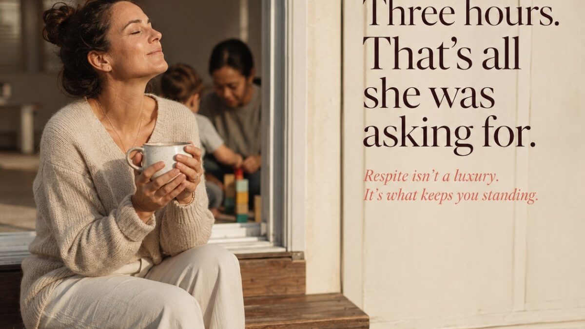 Mother taking a moment of respite while a caregiver looks after her child