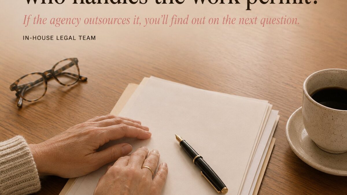 Work permit documents on a desk, lawyer-led nanny agency