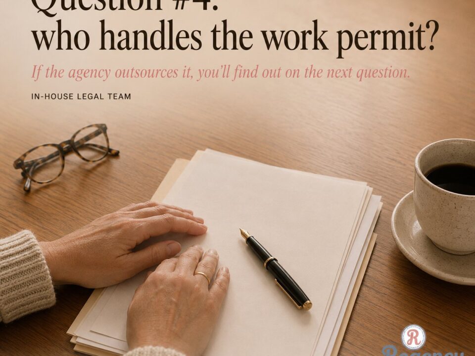 Work permit documents on a desk, lawyer-led nanny agency