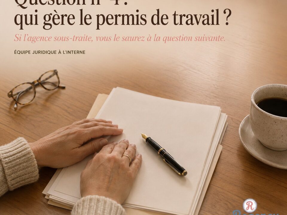 Documents de permis de travail sur un bureau, agence de placement dirigée par une avocate