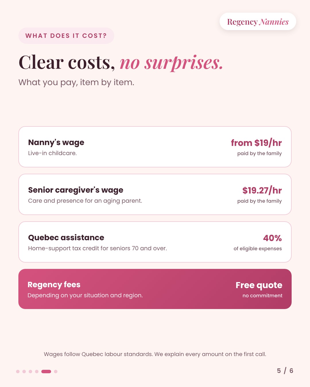 Live-in nanny costs: from $19/hr, senior caregiver $19.27/hr, 40% home-support tax credit